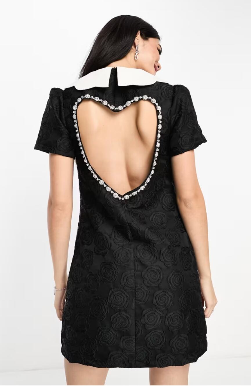 Sister Jane Crystal Embellished Heart Cut-out Mini Dress in Black Size XS XSmall